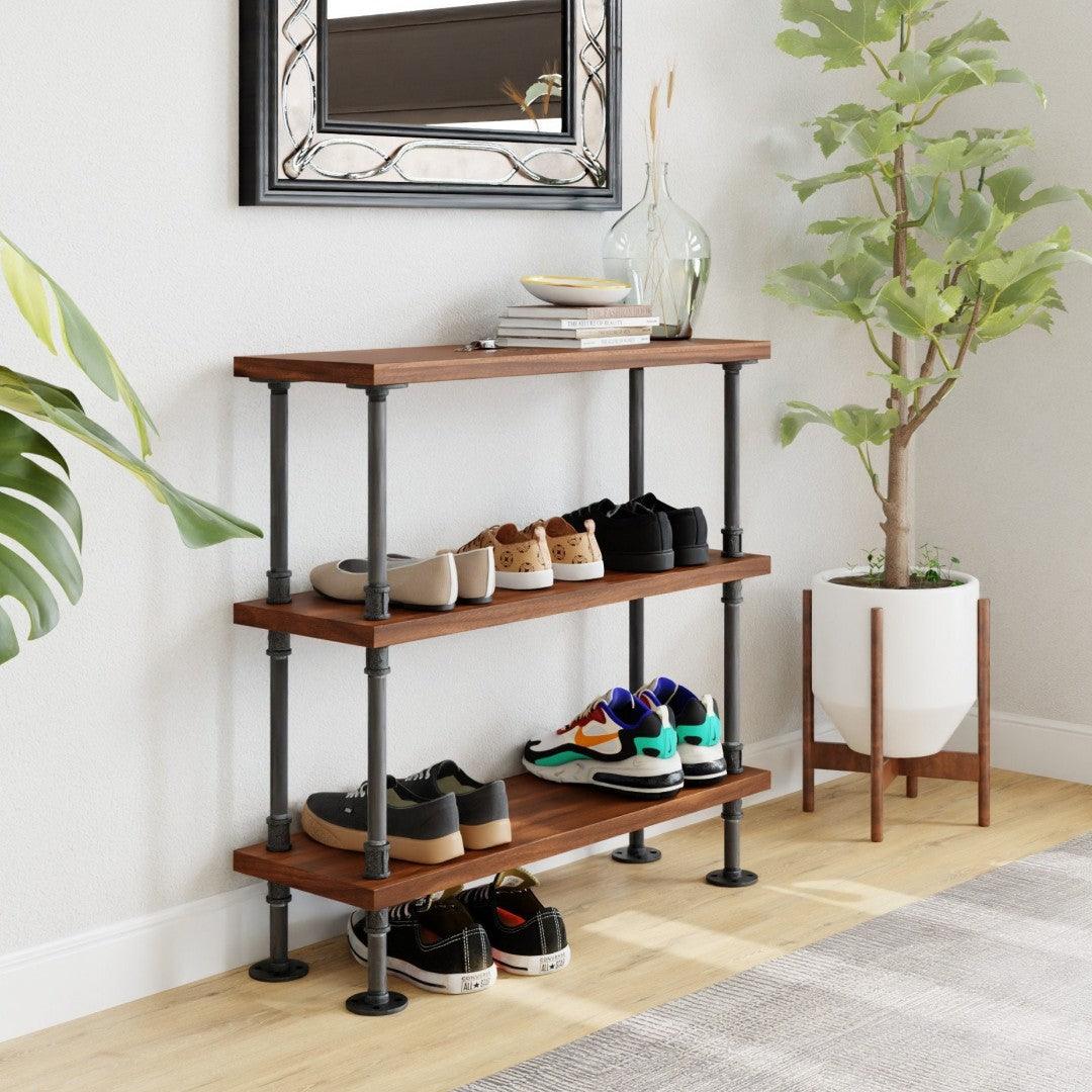 2-5 Tier Industrial Pipe Bookshelf, Rustic Style Solid Wood Shoe Rack ...